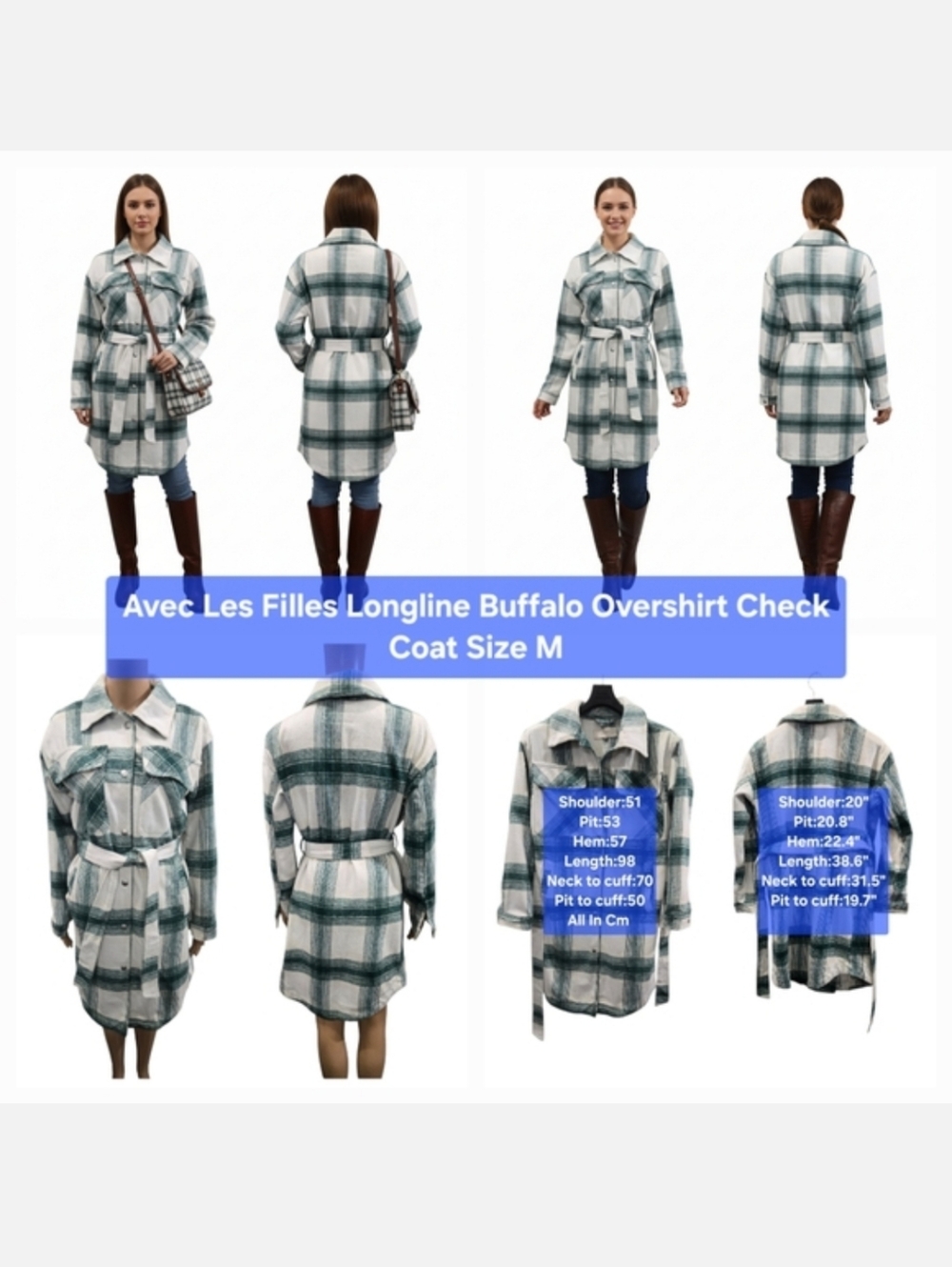 Avec Les Filles Longline Overshirt Check Coat Size M